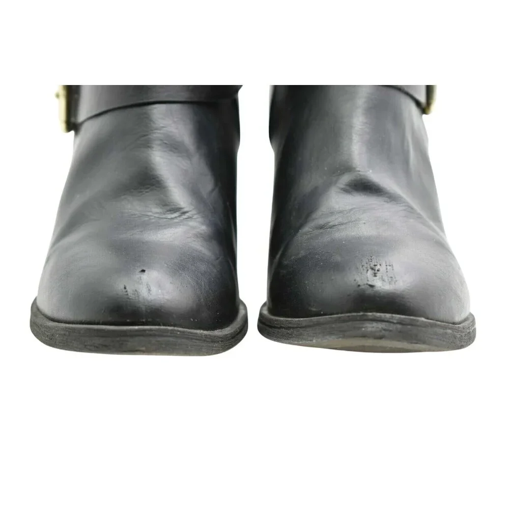 Divided Black Faux‎ Leather Ankle Booties Womens 7 M Triple Buckle Heeled Boots